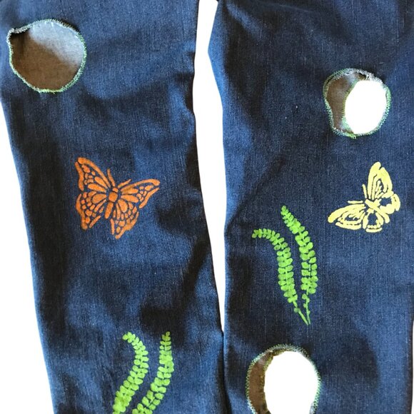 Cutout Jeans Women, Junior Size 15: Upcycled Painted Butterfly Funky Pants - Picture 6 of 13